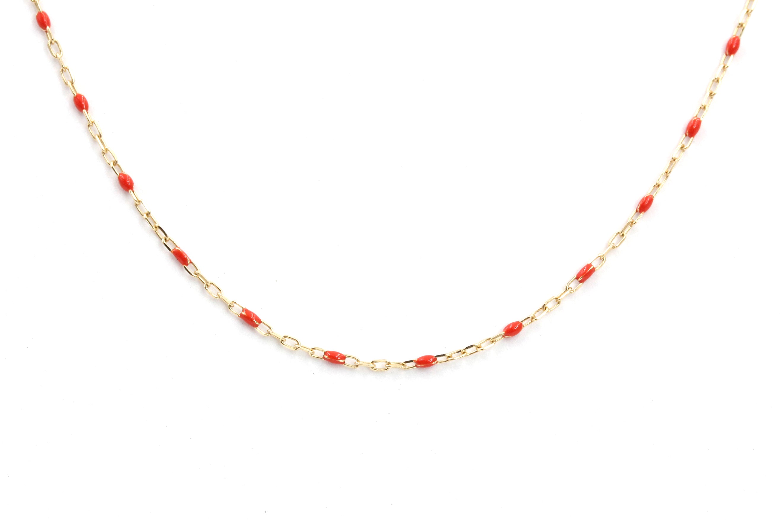 14k Yellow Gold Fine Chain Necklace with Red Enamel Accents