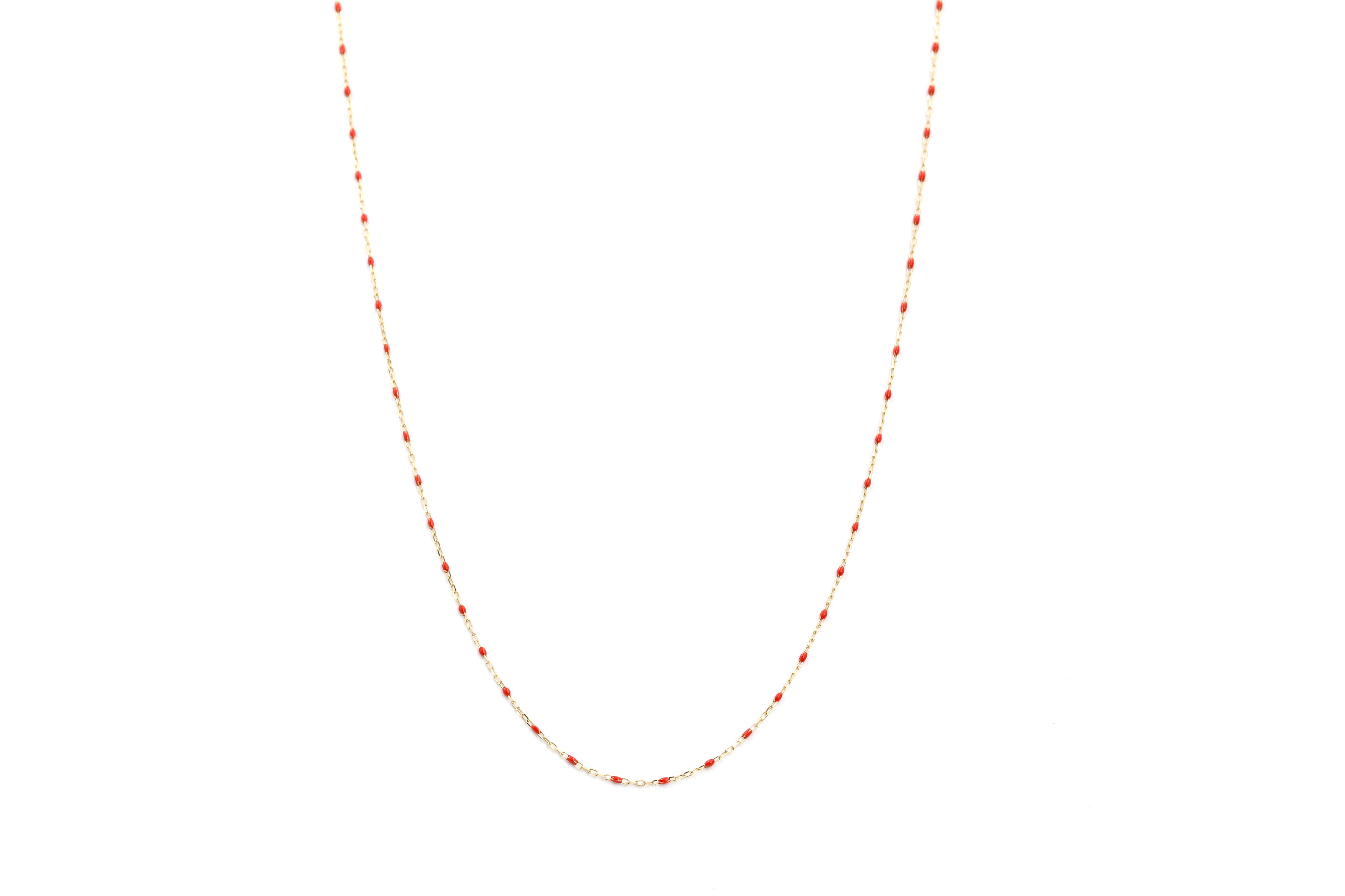 14k Yellow Gold Fine Chain Necklace with Red Enamel Accents