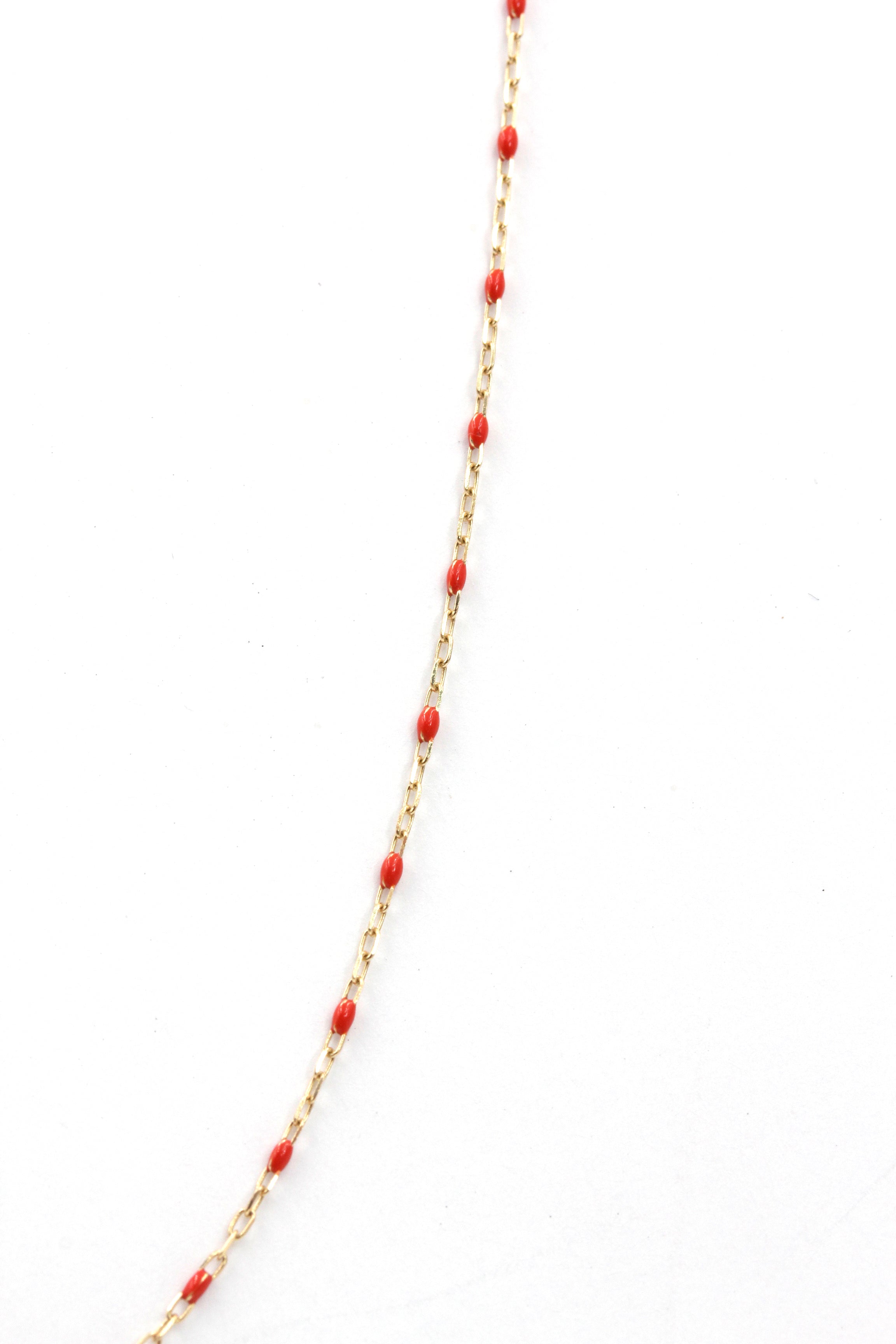 14k Yellow Gold Fine Chain Necklace with Red Enamel Accents