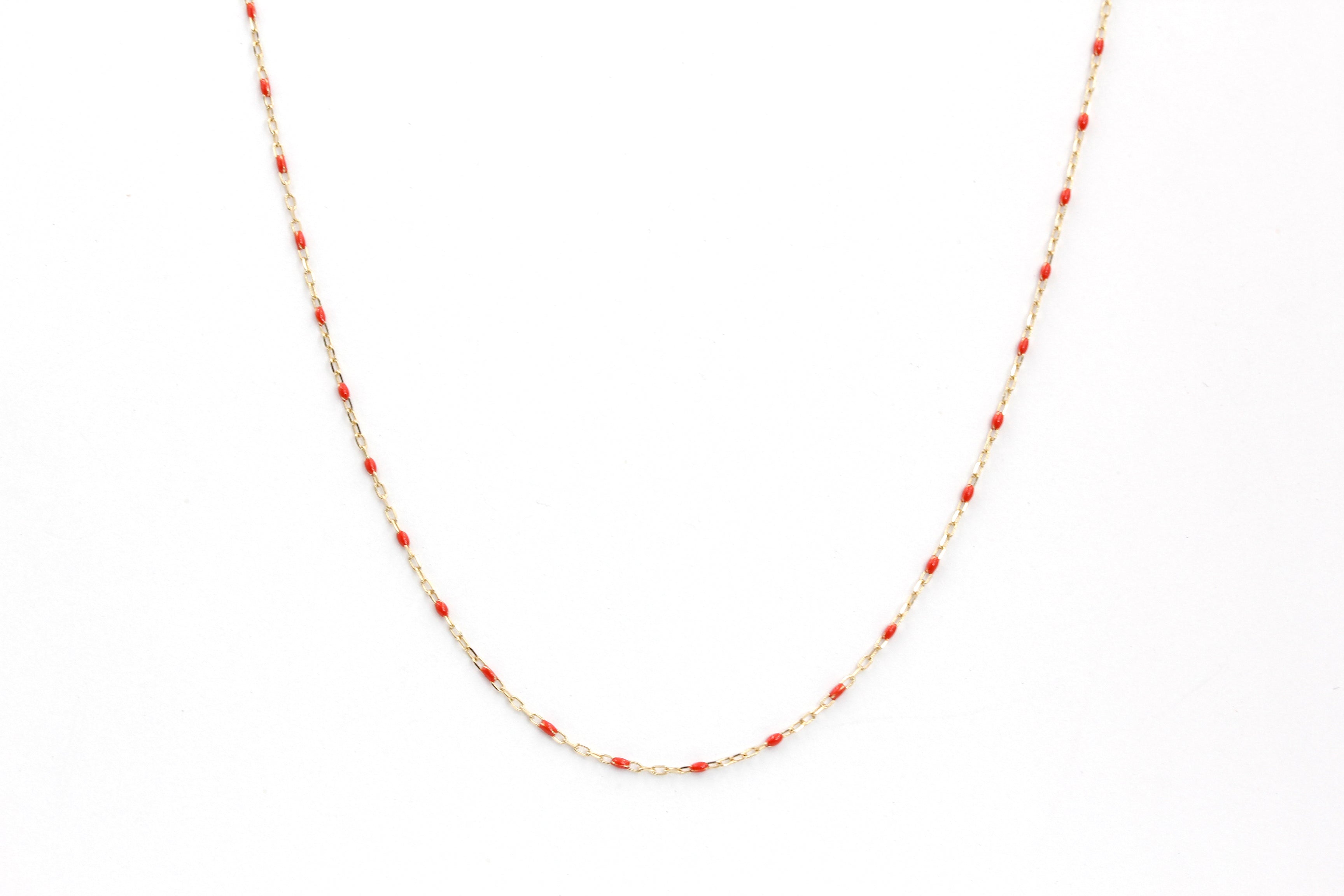 14k Yellow Gold Fine Chain Necklace with Red Enamel Accents