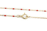 14k Yellow Gold Fine Chain Necklace with Red Enamel Accents