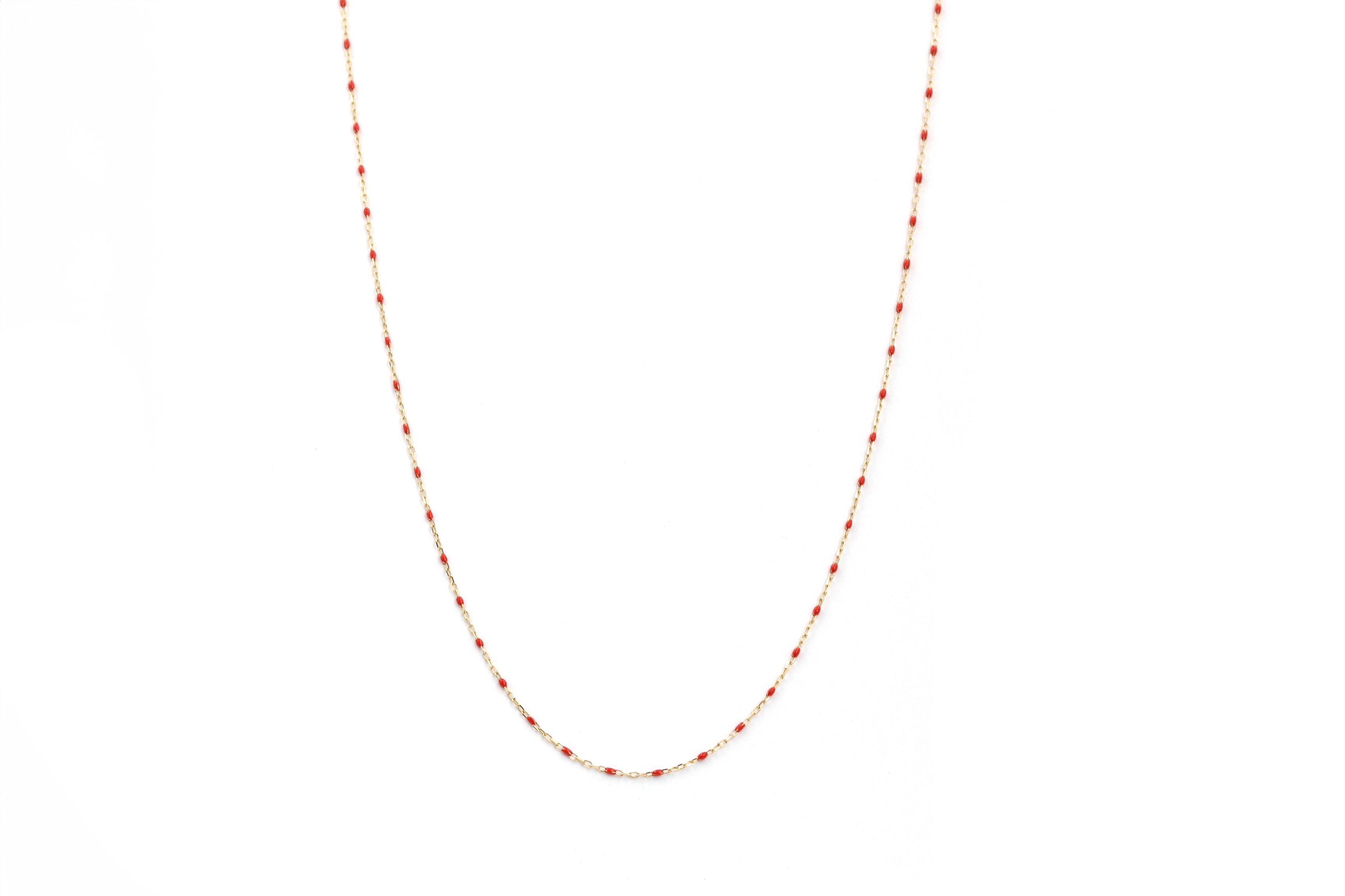 14k Yellow Gold Fine Chain Necklace with Red Enamel Accents