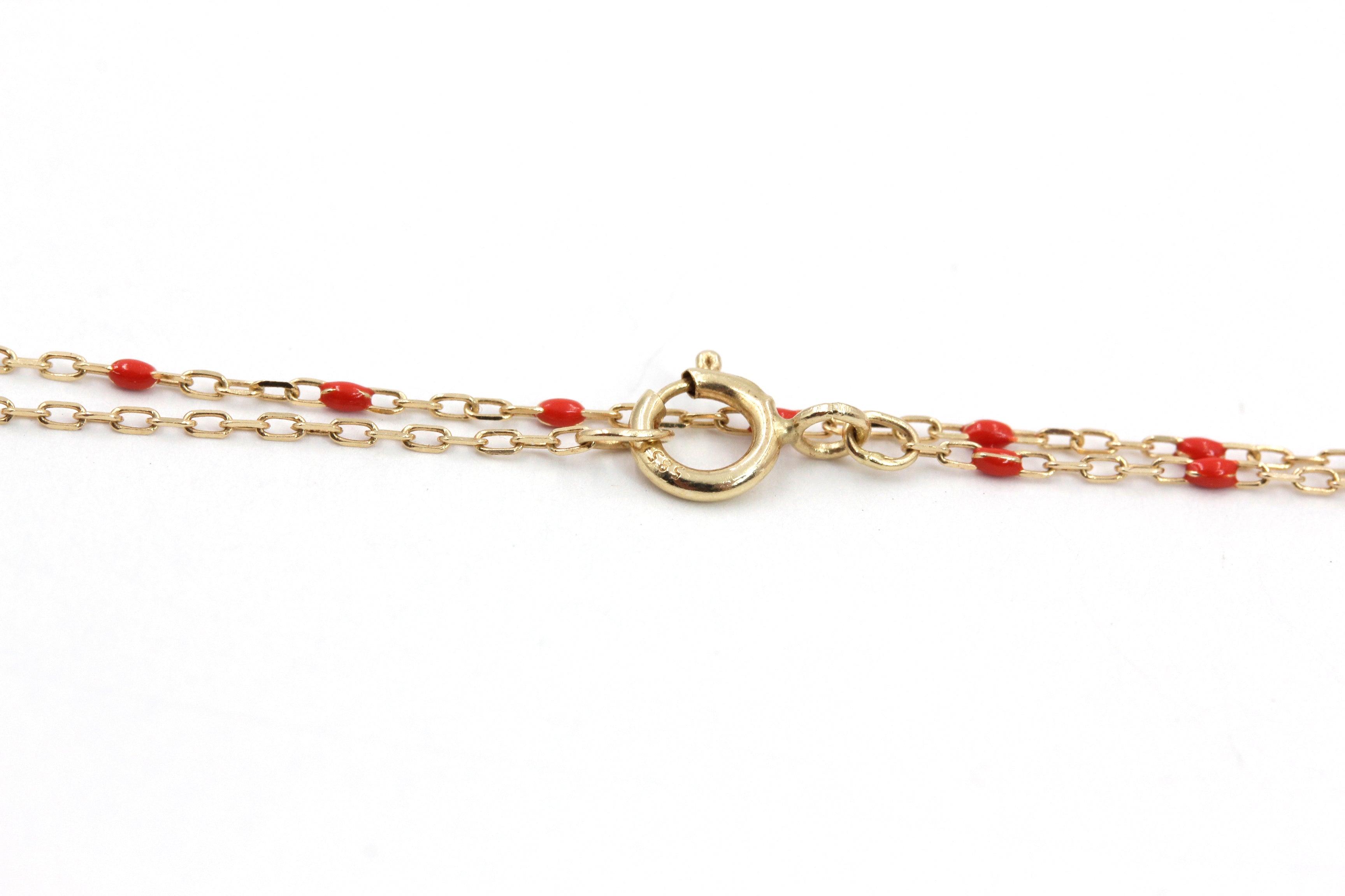 14k Yellow Gold Fine Chain Necklace with Red Enamel Accents