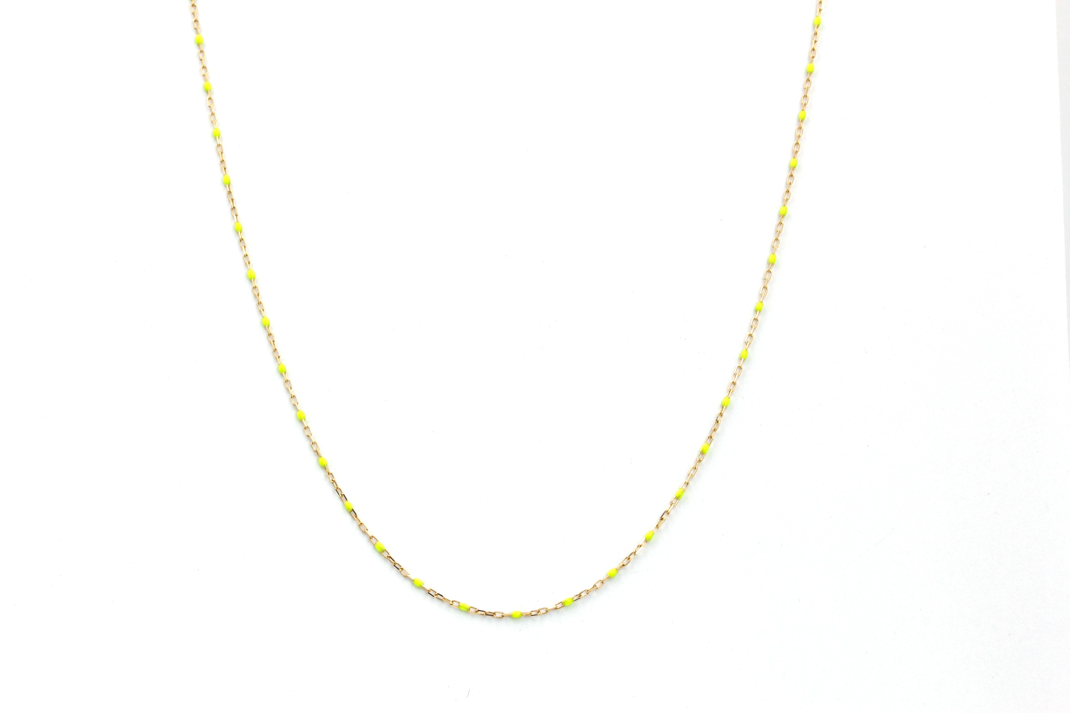 14k Gold Fine Chain Necklace with Yellow Enamel Accents