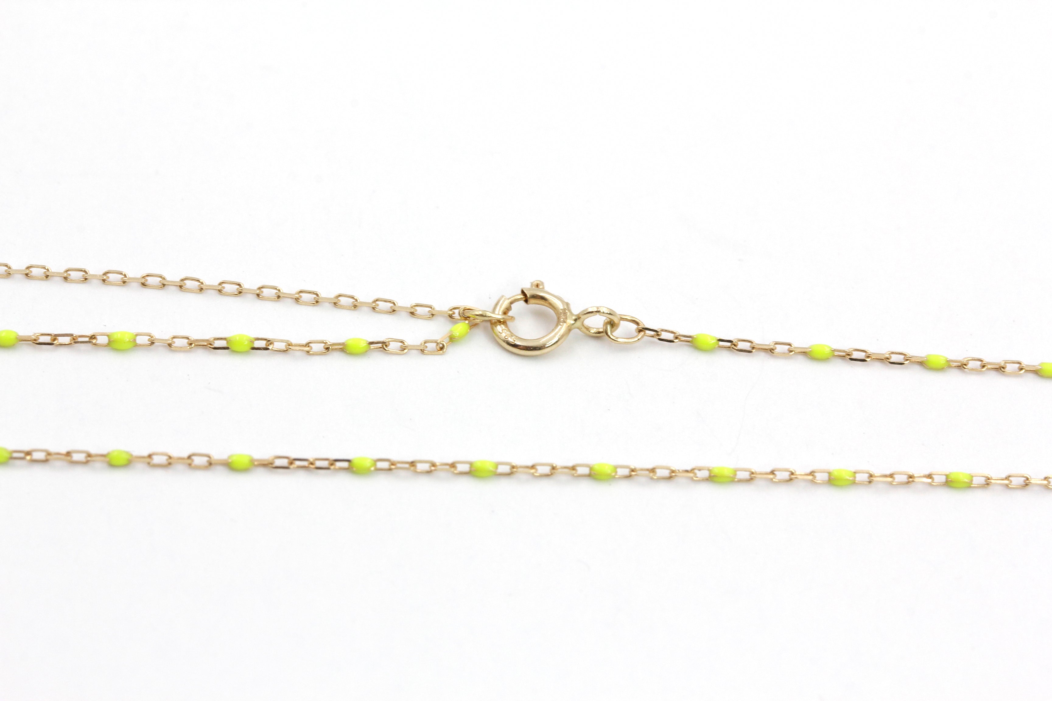 14k Gold Fine Chain Necklace with Yellow Enamel Accents