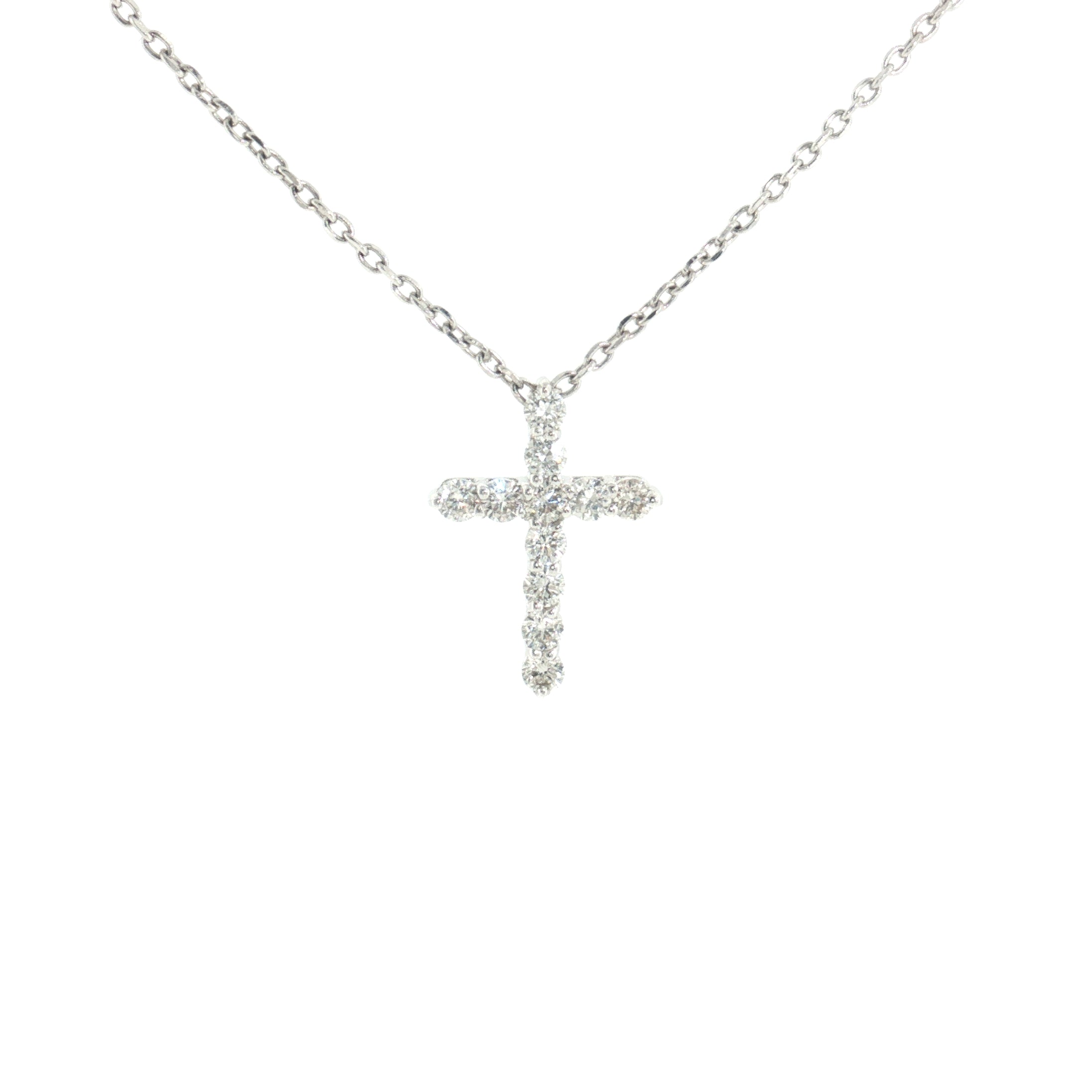 Diamond Cross Pendant Necklace - 14k White Gold - 0.51ctw