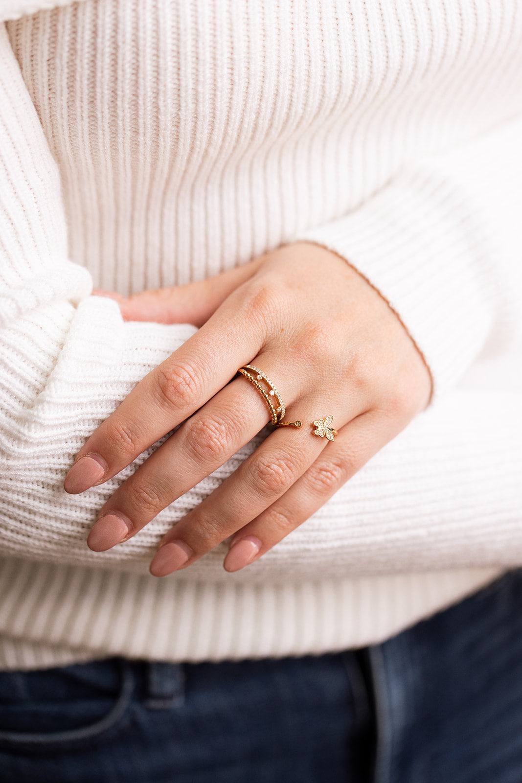 Diamond Butterfly Open Ring