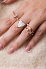 Mother of Pearl and Diamond Heart Ring - 14k Yellow Gold - 0.12ctw