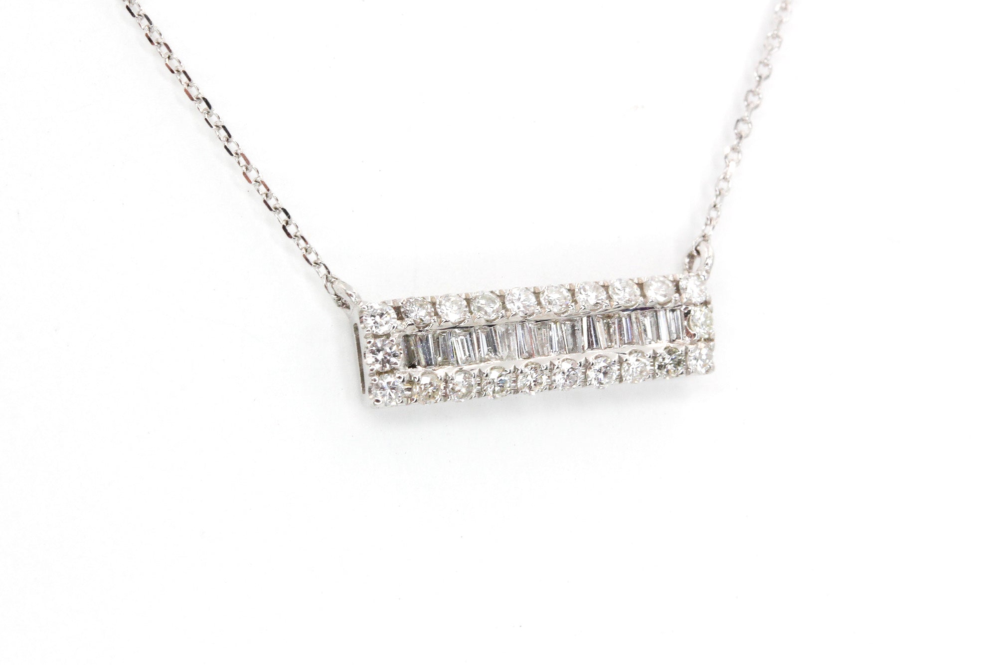 Baguette Diamond Bar Necklace - 14k White Gold - 0.50ctw
