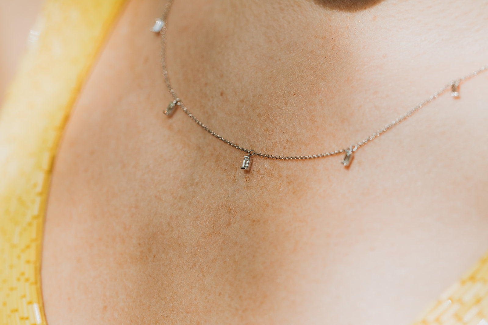 Baguette Diamond Drop Necklace - 14k White Gold - 0.22ctw