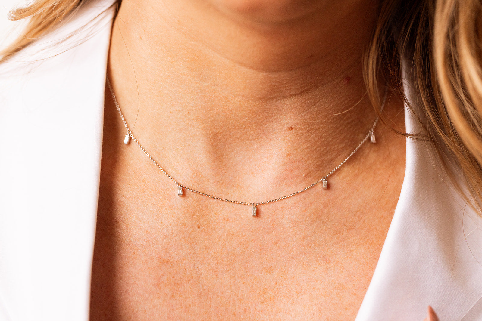 Baguette Diamond Drop Necklace - 14k White Gold - 0.22ctw