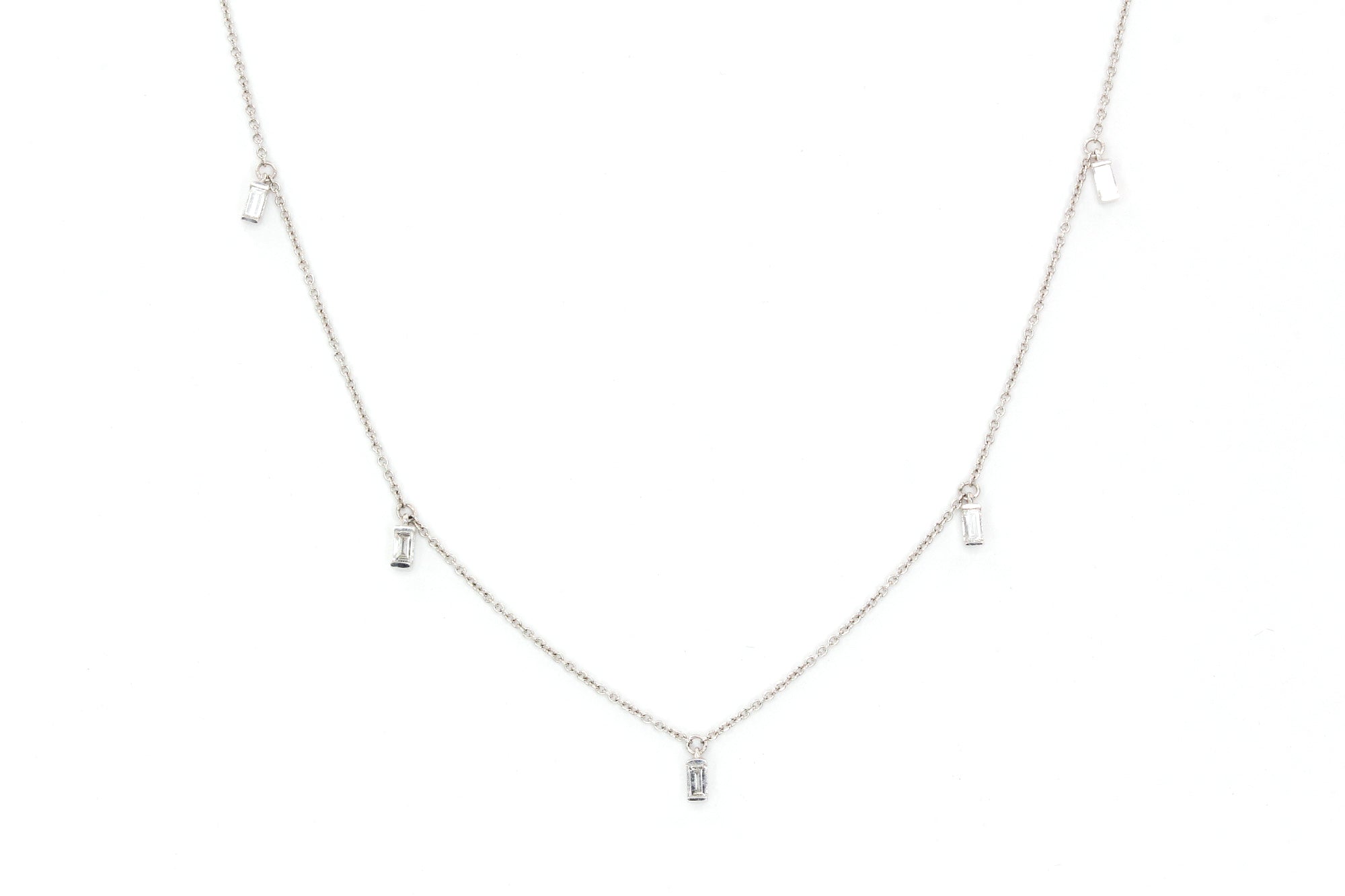 Baguette Diamond Drop Necklace - 14k White Gold - 0.22ctw