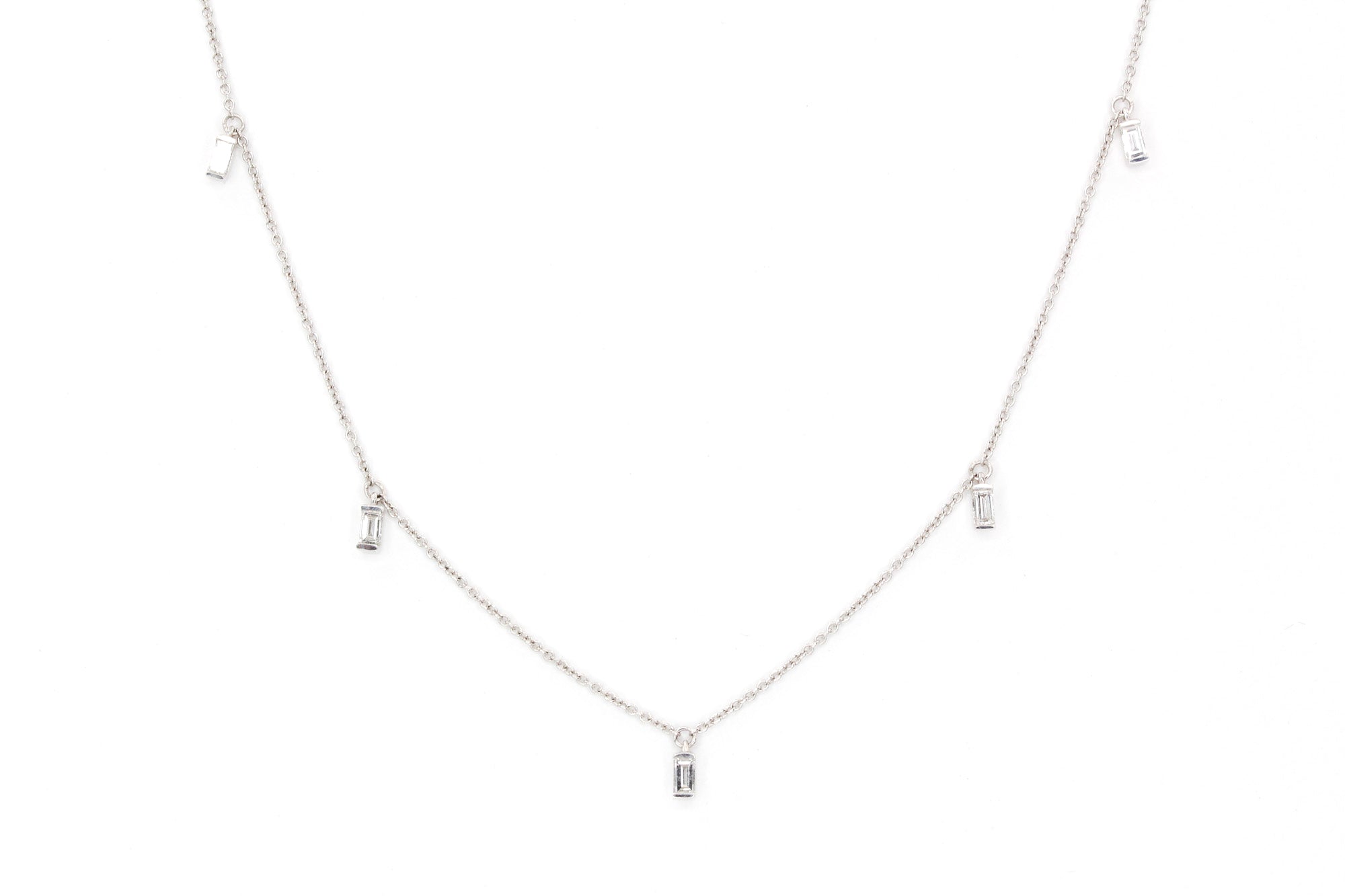 Baguette Diamond Drop Necklace - 14k White Gold - 0.22ctw