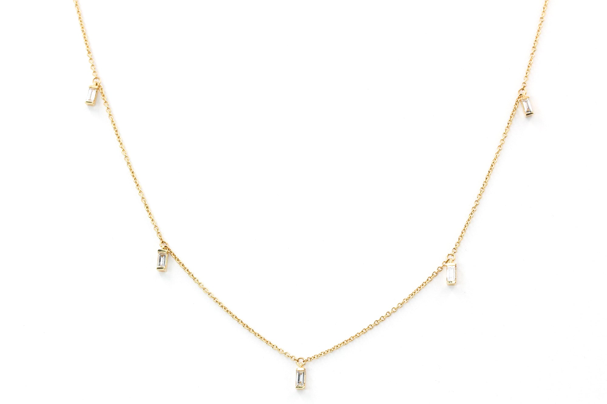 Baguette Diamond Drop Necklace - 14k Yellow Gold - 0.22ctw