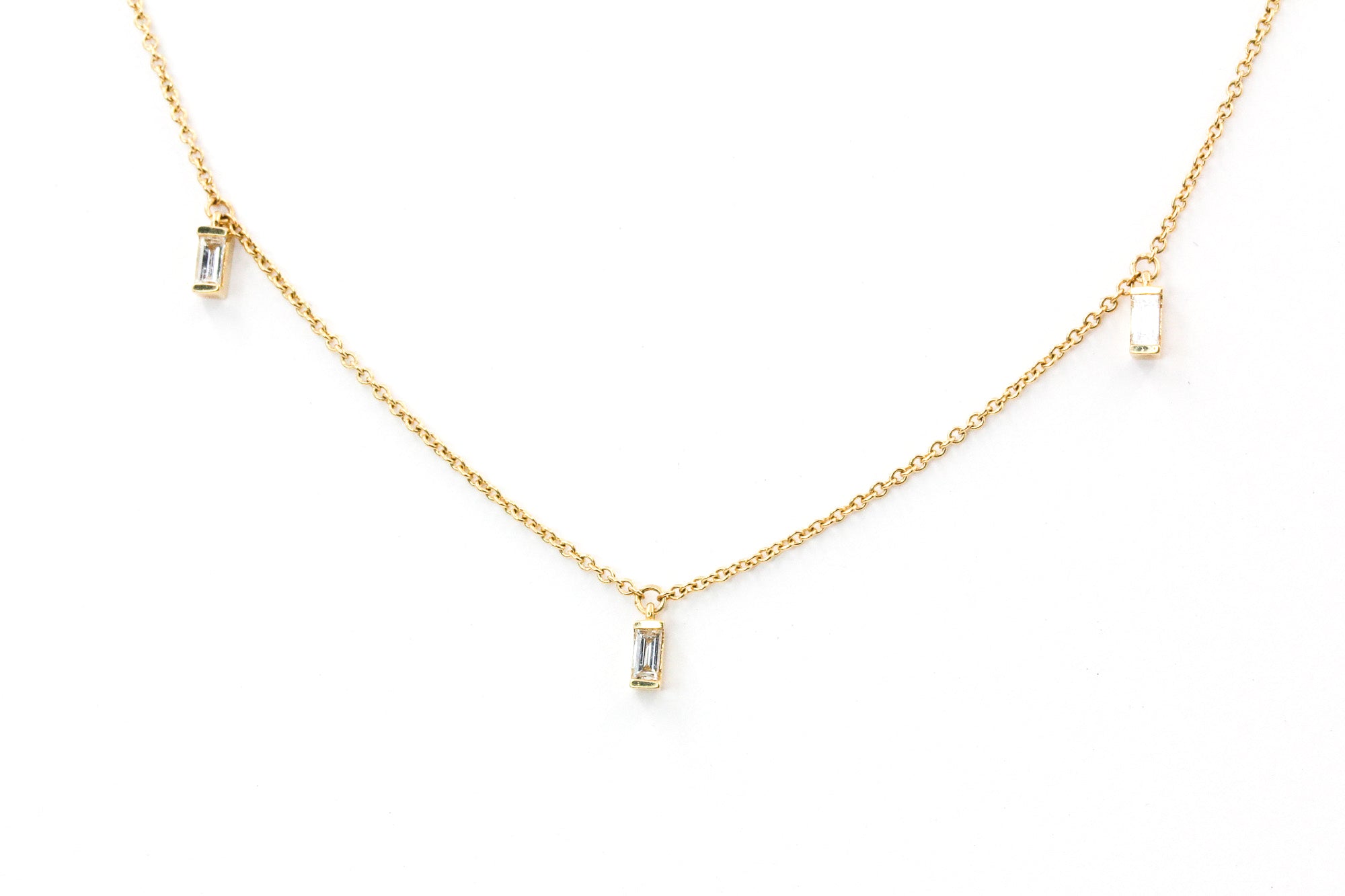 Baguette Diamond Drop Necklace - 14k Yellow Gold - 0.22ctw