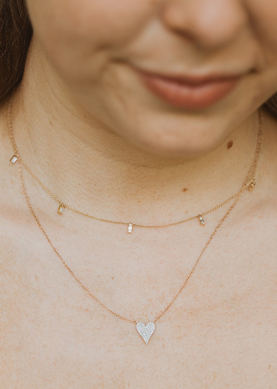 Baguette Diamond Drop Necklace - 14k Yellow Gold - 0.22ctw