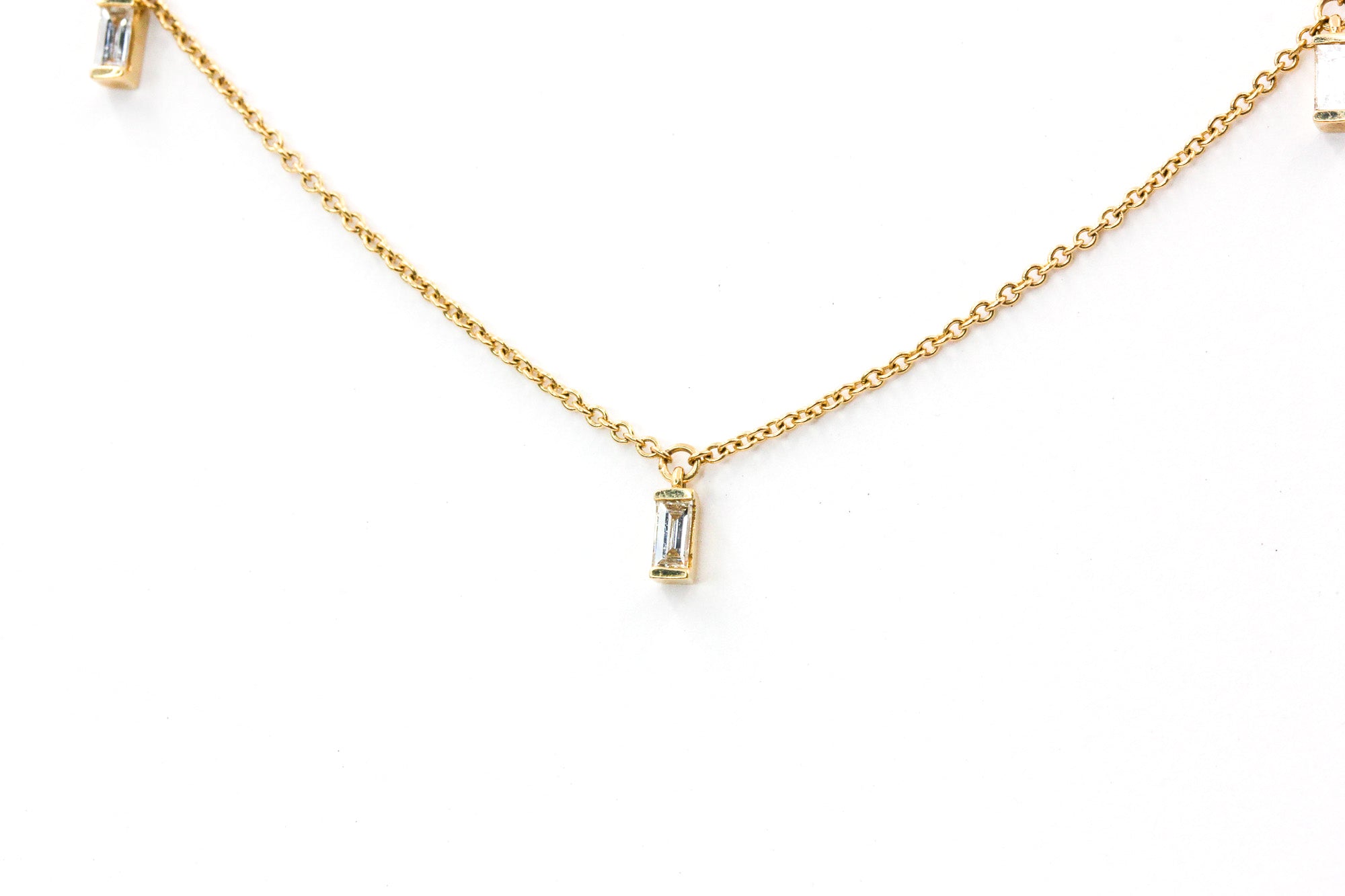 Baguette Diamond Drop Necklace - 14k Yellow Gold - 0.22ctw