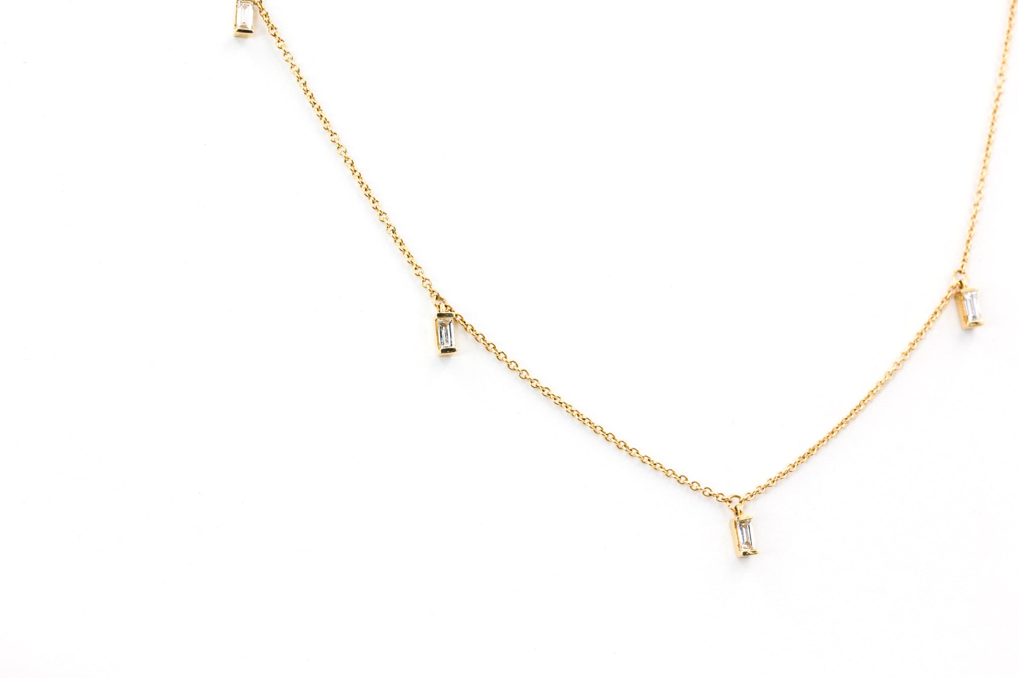 Baguette Diamond Drop Necklace - 14k Yellow Gold - 0.22ctw