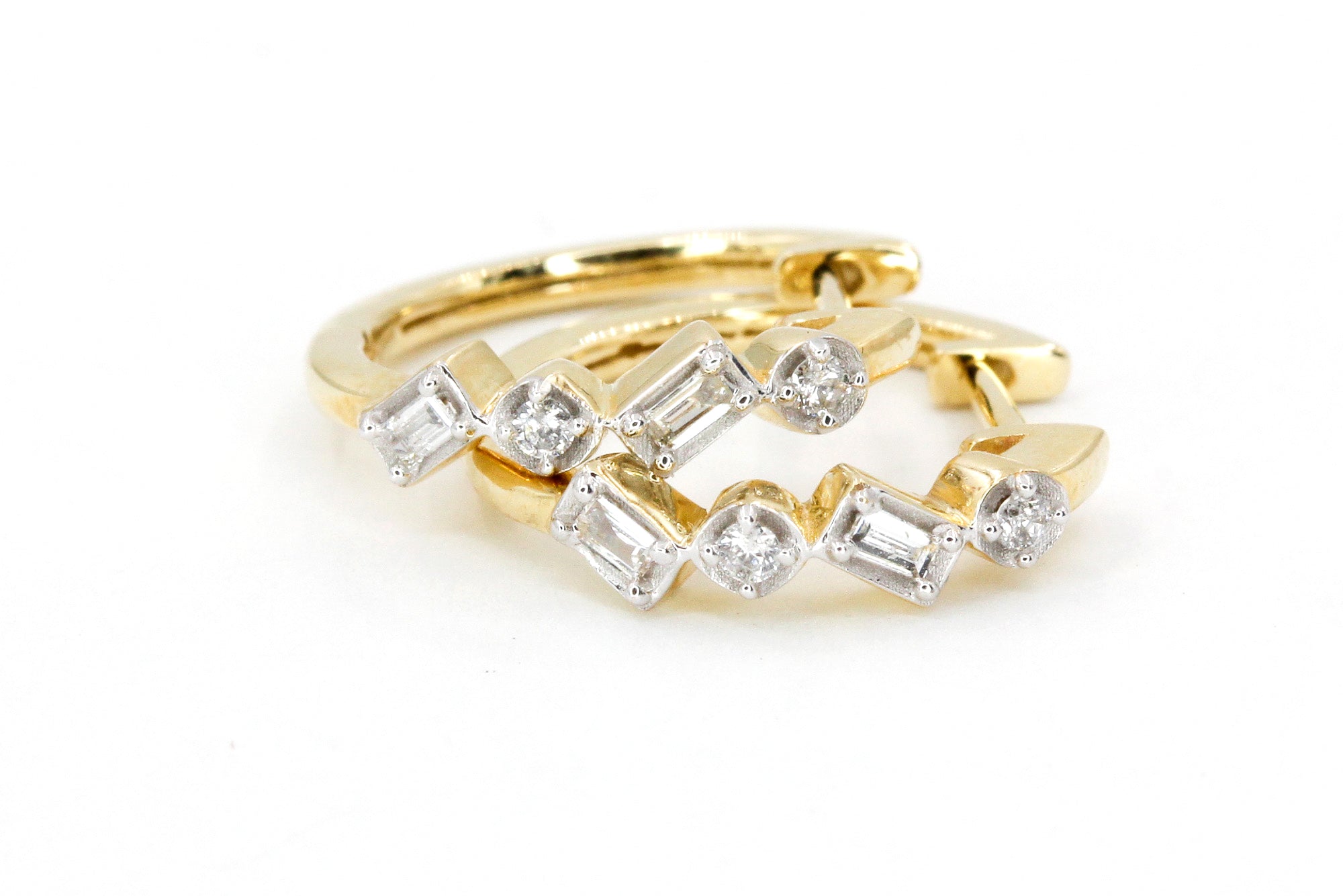 Baguette Diamond Huggie Earrings - 10k Yellow Gold - 0.14ctw
