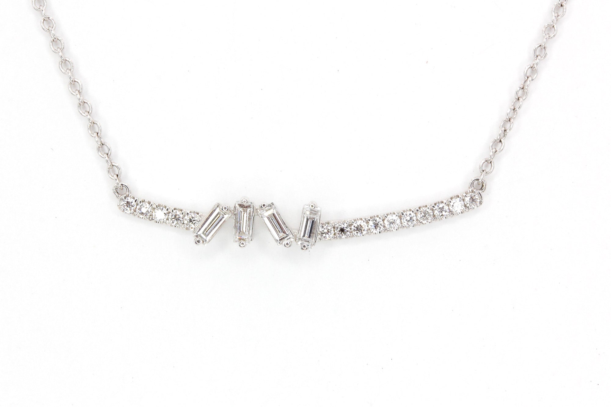 Baguette Diamond Line Necklace - 14k White Gold - 0.22ctw