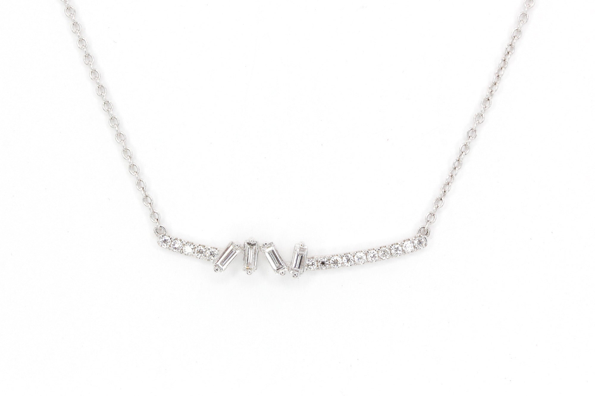 Baguette Diamond Line Necklace - 14k White Gold - 0.22ctw