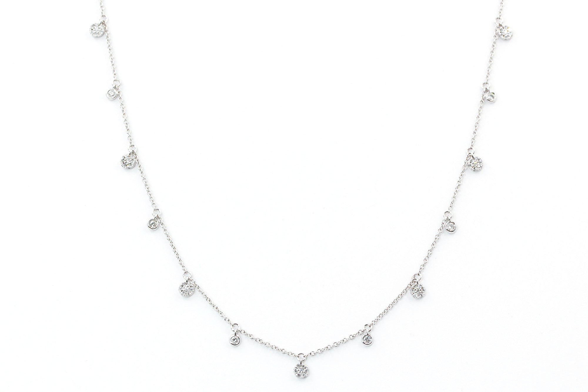 Bezel Diamond Cluster Drop Necklace - 14k Yellow Gold - 0.24ctw