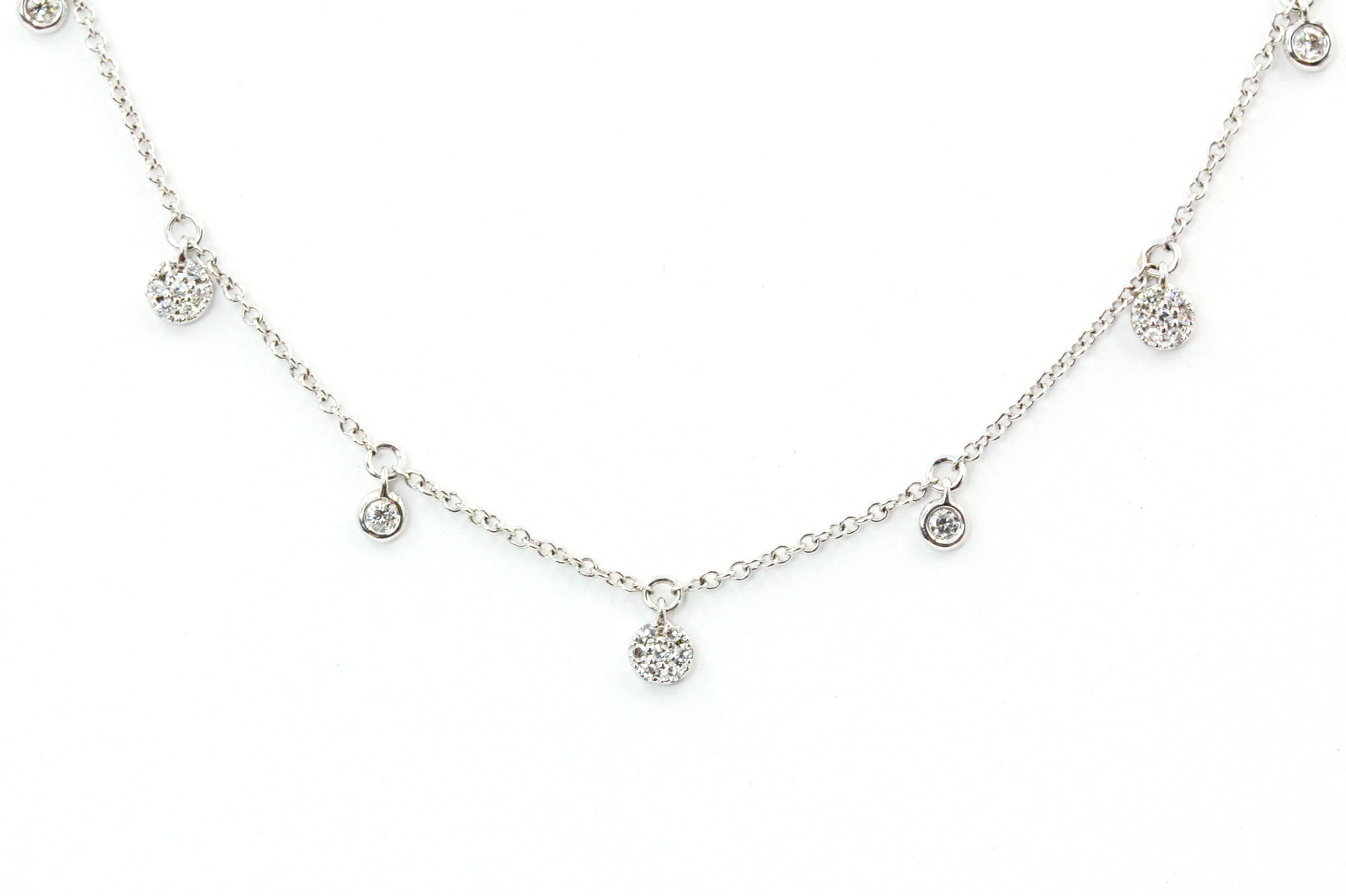 Bezel Diamond Cluster Drop Necklace - 14k Yellow Gold - 0.24ctw