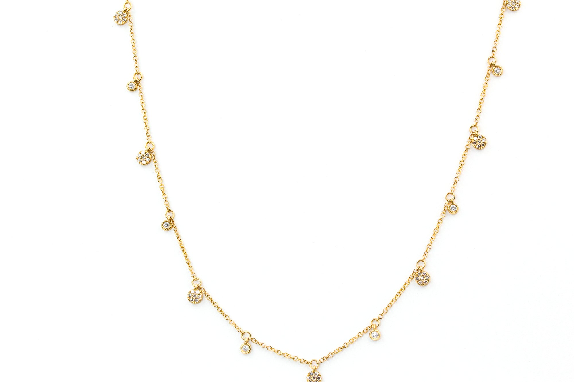 Bezel Set Diamond Cluster Drop Necklace - 14k Yellow Gold - 0.24ctw