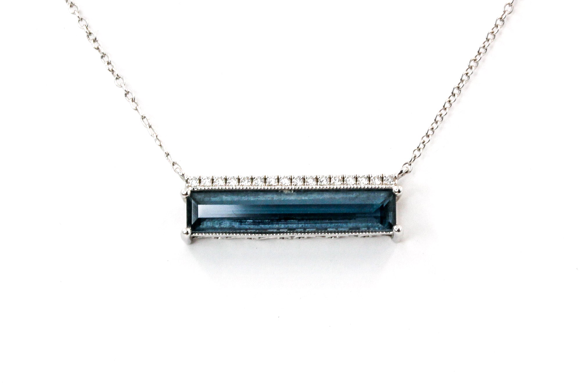 Blue Topaz and Diamond Necklace - 14k White Gold - 3.64ctw