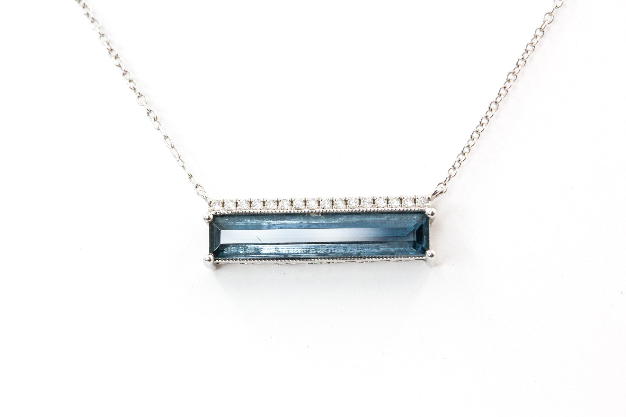Blue Topaz and Diamond Necklace - 14k White Gold - 3.64ctw