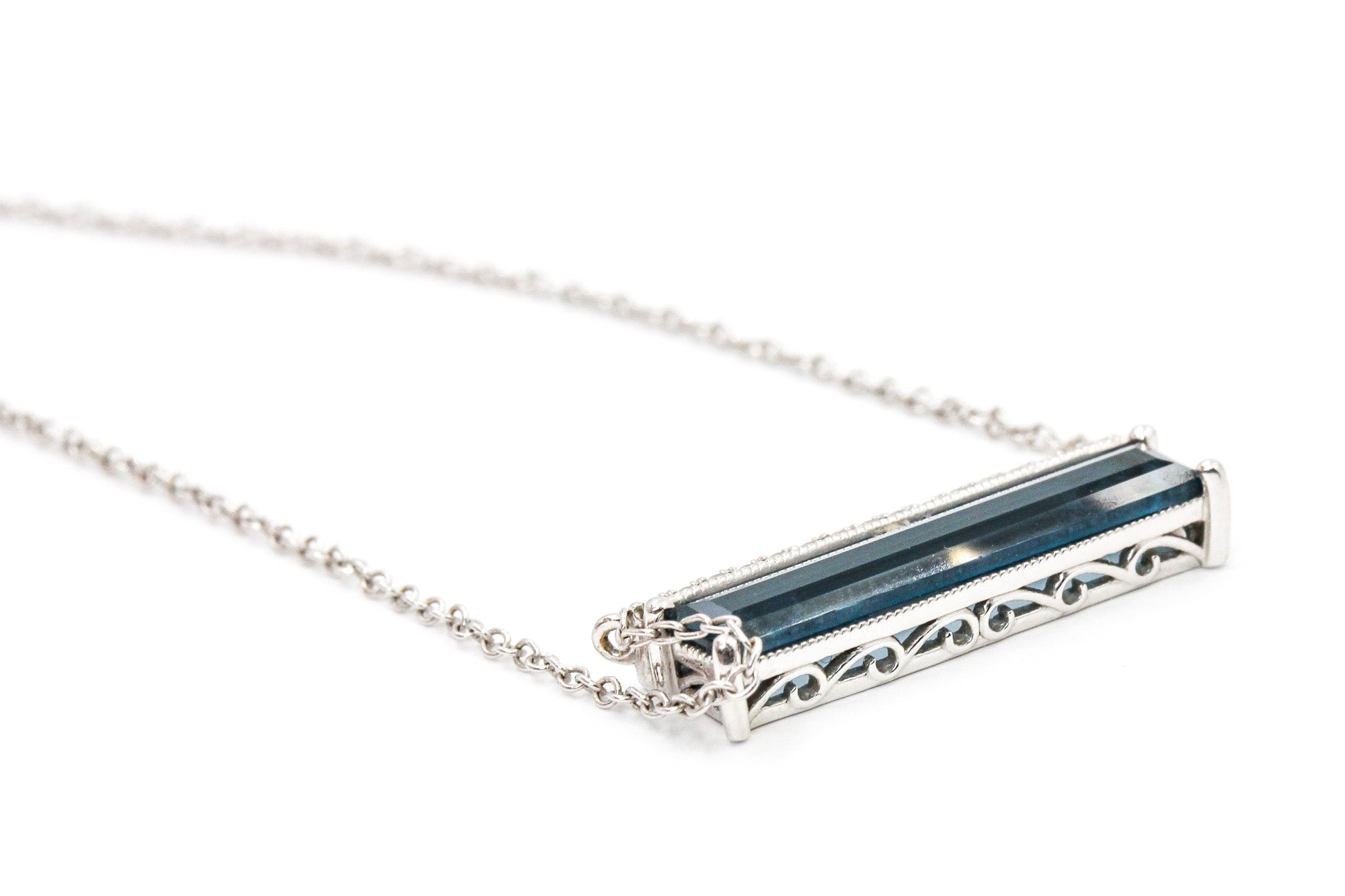 Blue Topaz and Diamond Necklace - 14k White Gold - 3.64ctw