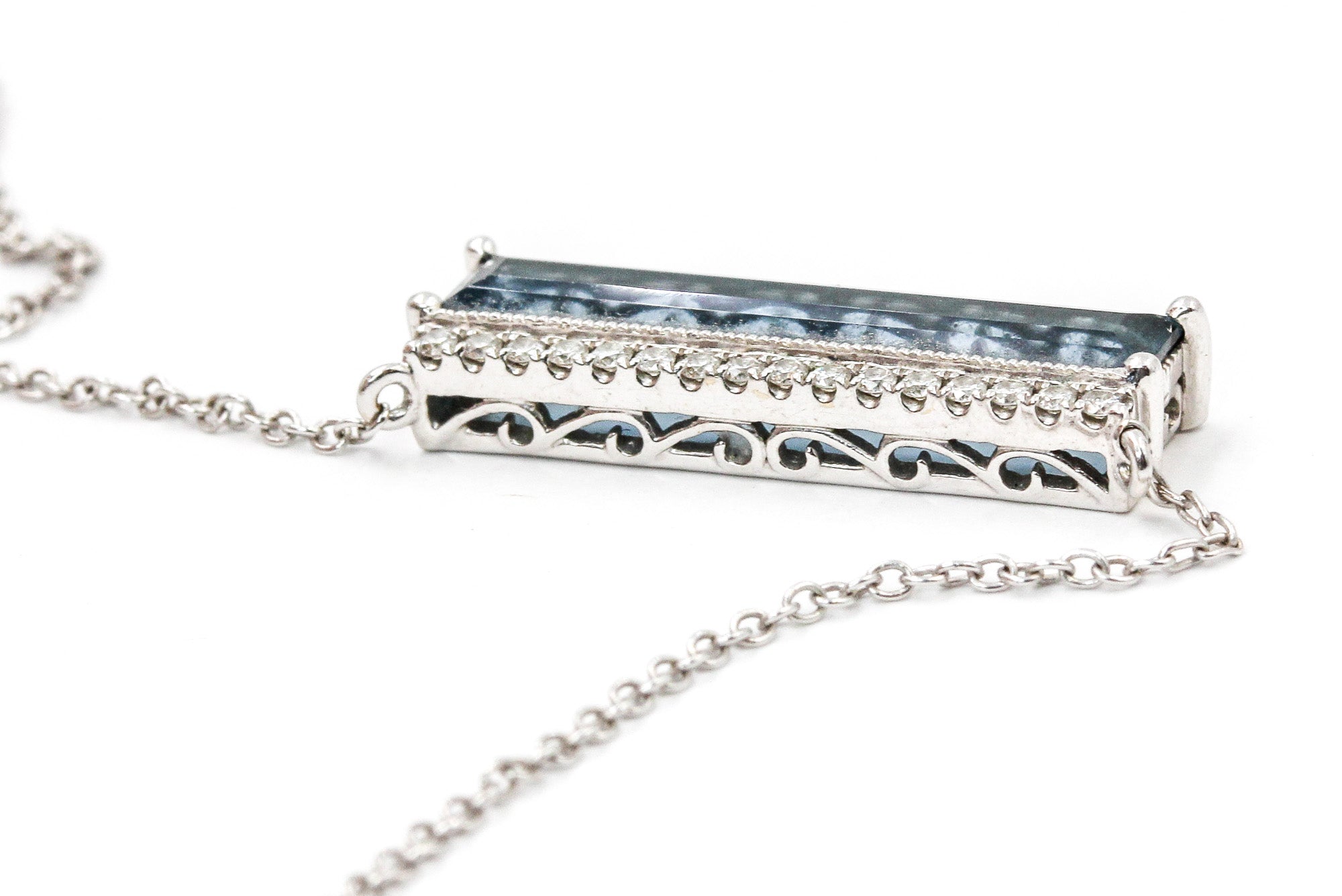 Blue Topaz and Diamond Necklace - 14k White Gold - 3.64ctw