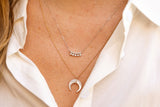 Pearl and Diamond Curved Bar Necklace - 10k White Gold - 0.05ctw
