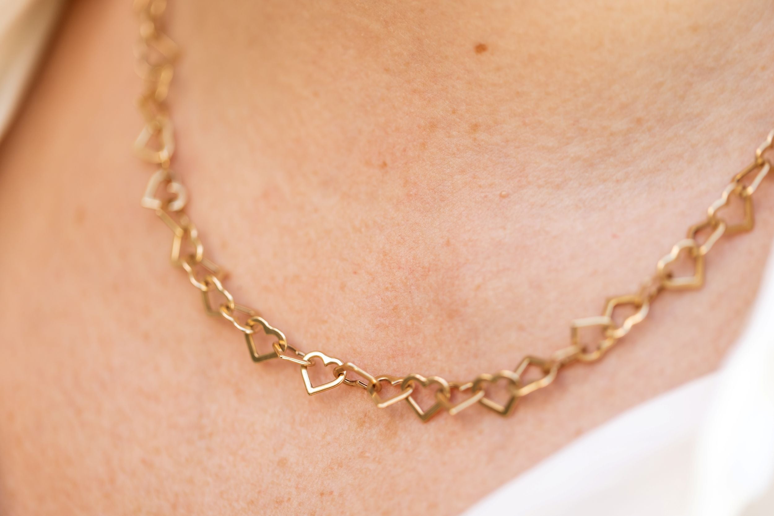 Heart Link Chain Statement Necklace - 14k Yellow Gold