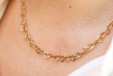 Heart Link Chain Statement Necklace - 14k Yellow Gold