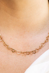 Heart Link Chain Statement Necklace - 14k Yellow Gold