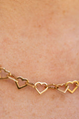 Heart Link Chain Statement Necklace - 14k Yellow Gold