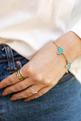 Turquoise Butterfly Station Bracelet - 14k Yellow Gold