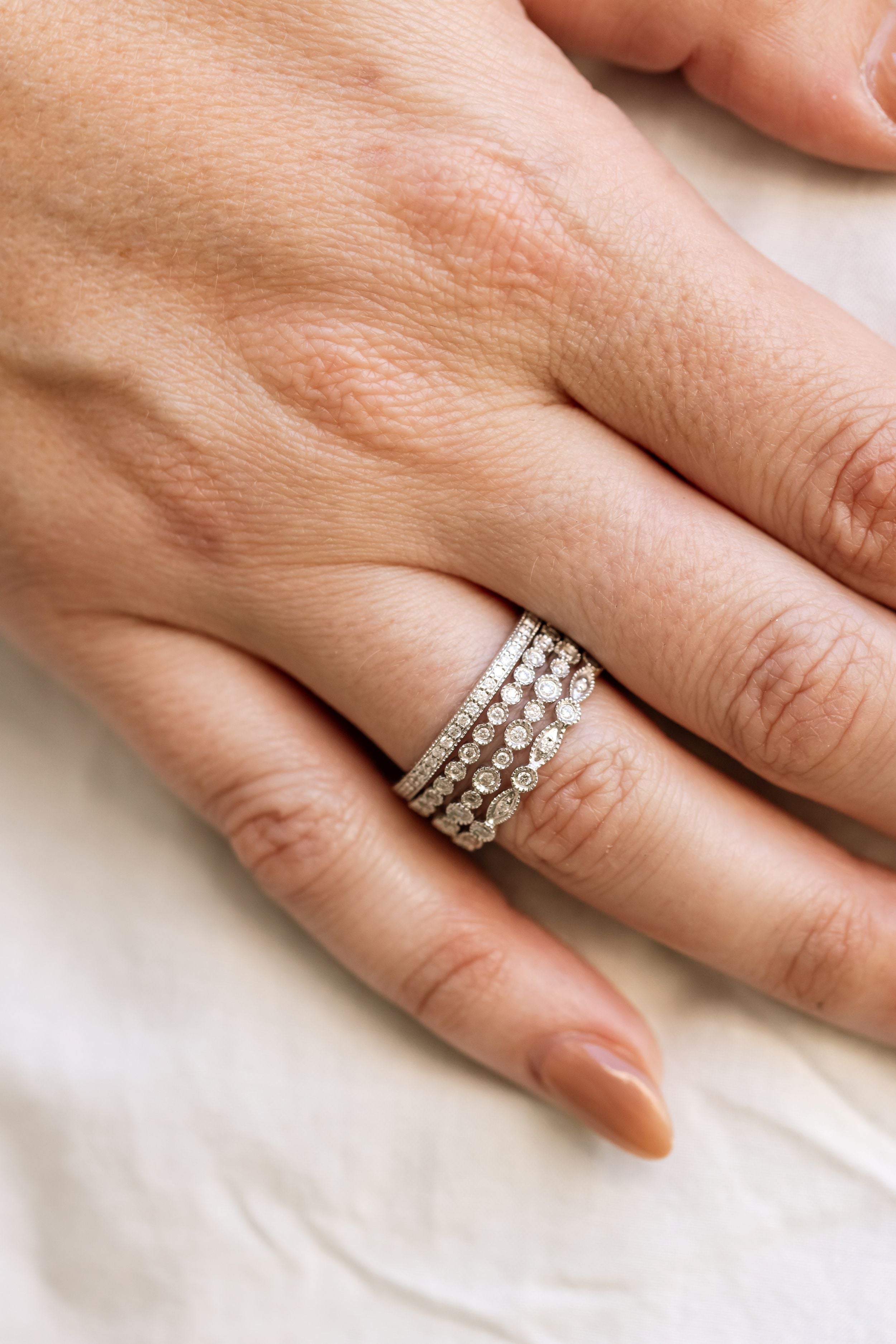 Diamond Eternity Band Ring Stack - 14k White Gold - 0.77ctw