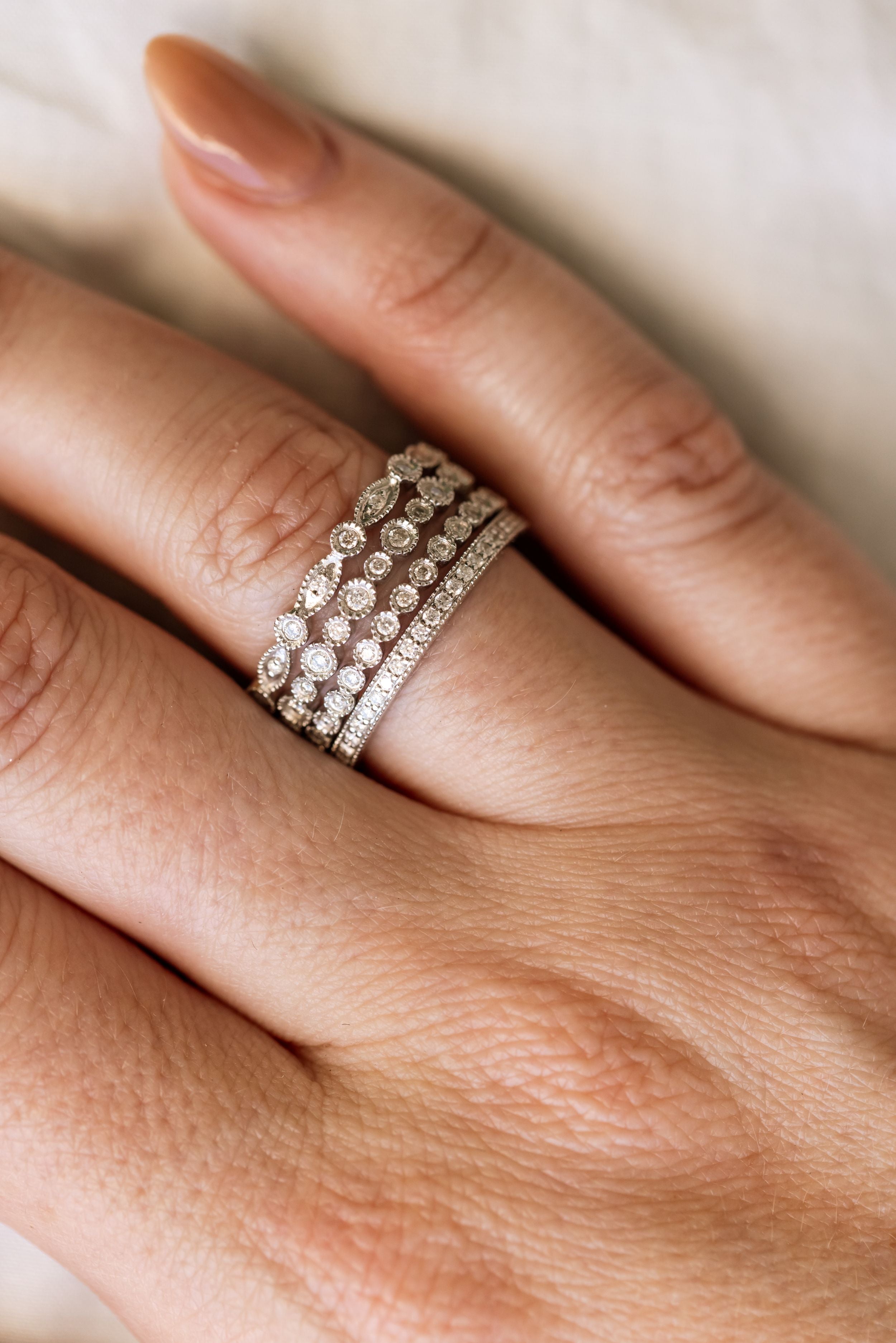 Diamond Eternity Band Ring Stack - 14k White Gold - 0.77ctw