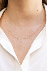 Dainty Bead Cross Chain - 14k Yellow Gold