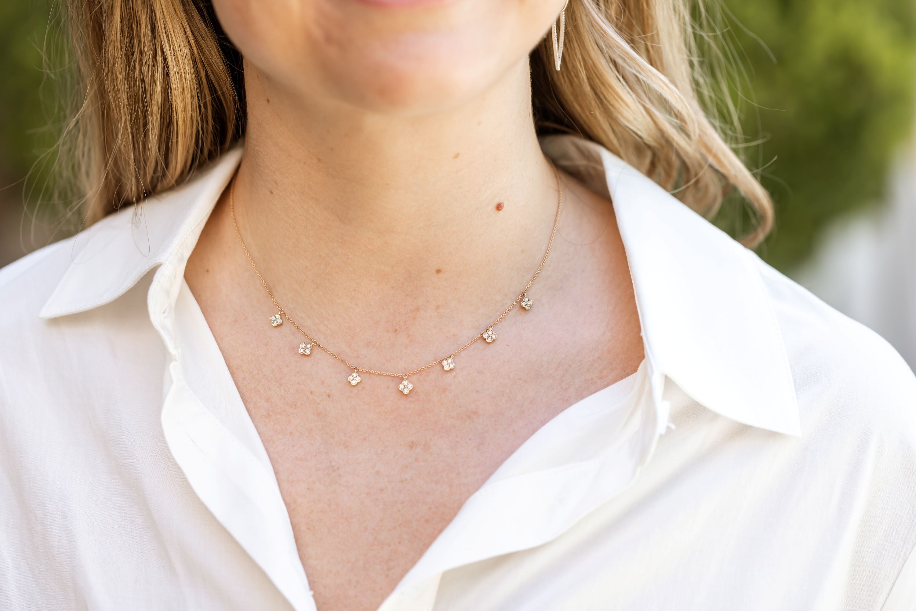 Diamond Clover Station Necklace - 14k Yellow Gold - 0.56ctw