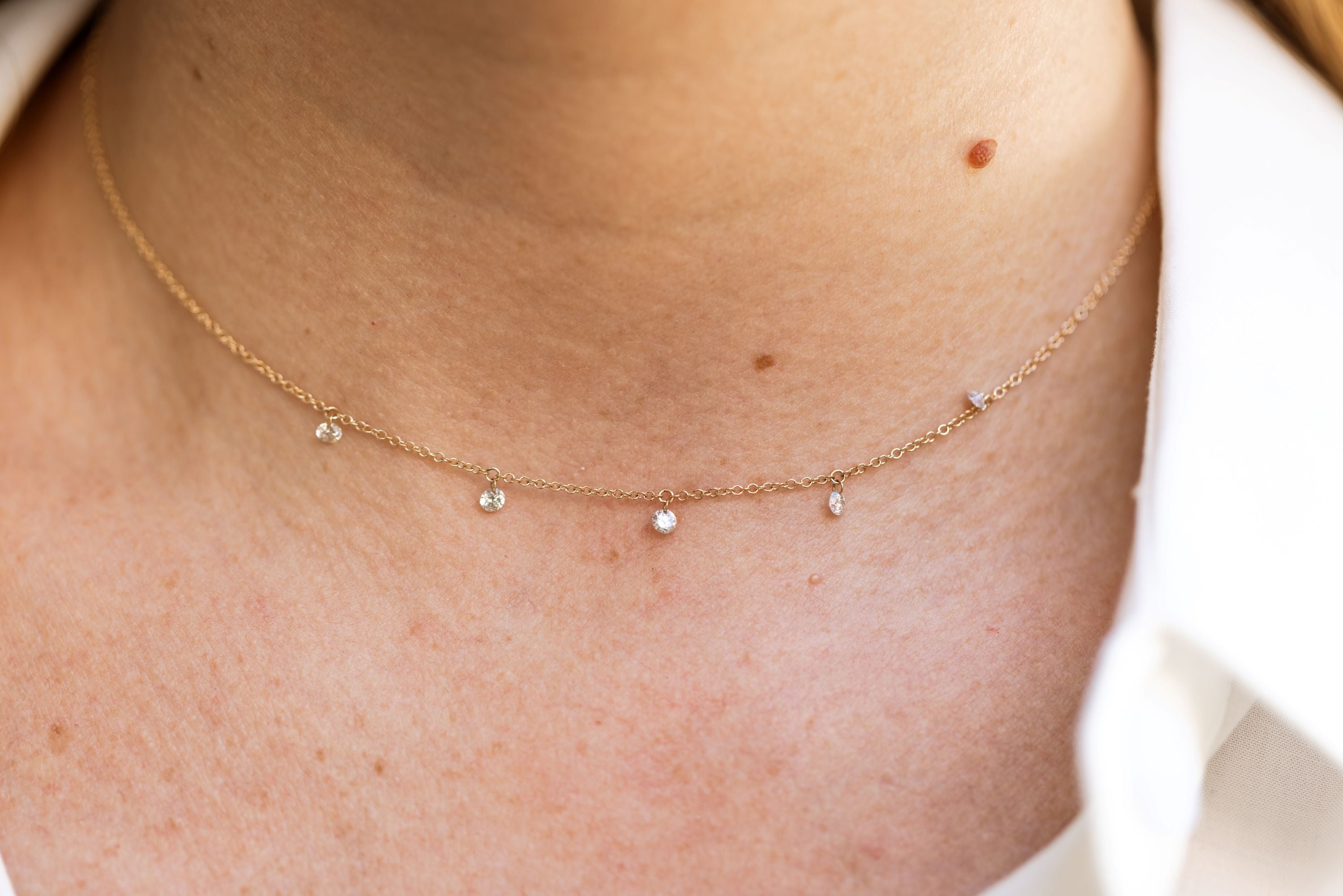 Pierced Diamond Drop Necklace - 14k Yellow Gold - 0.45ctw