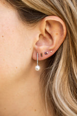 Pearl, Diamond Drop Earrings - 14k White Gold - 0.12ctw
