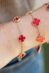 Carnelian Clover Station Bracelet - 14K Yellow Gold