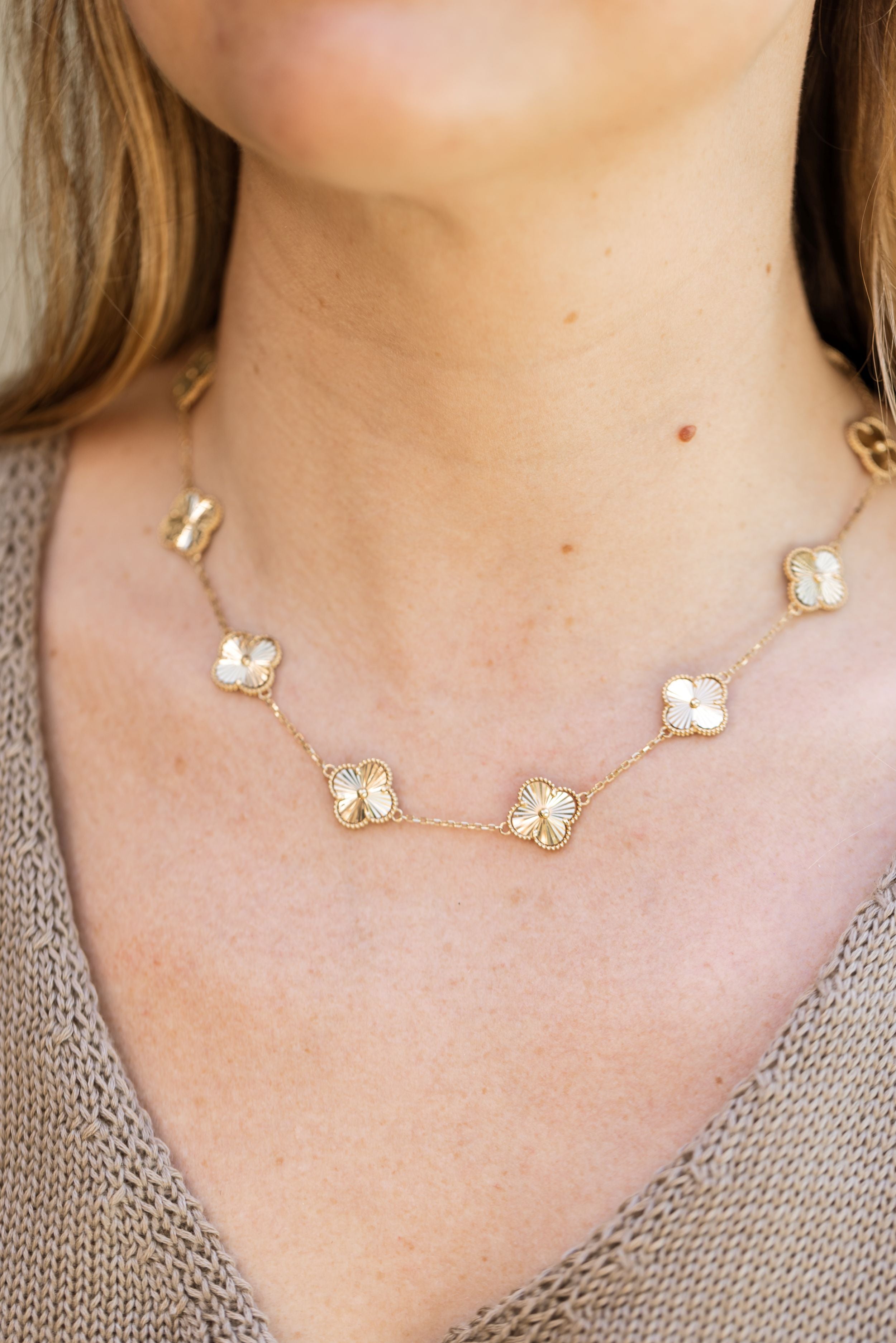 Clover Station Necklace - 14k Yellow Gold