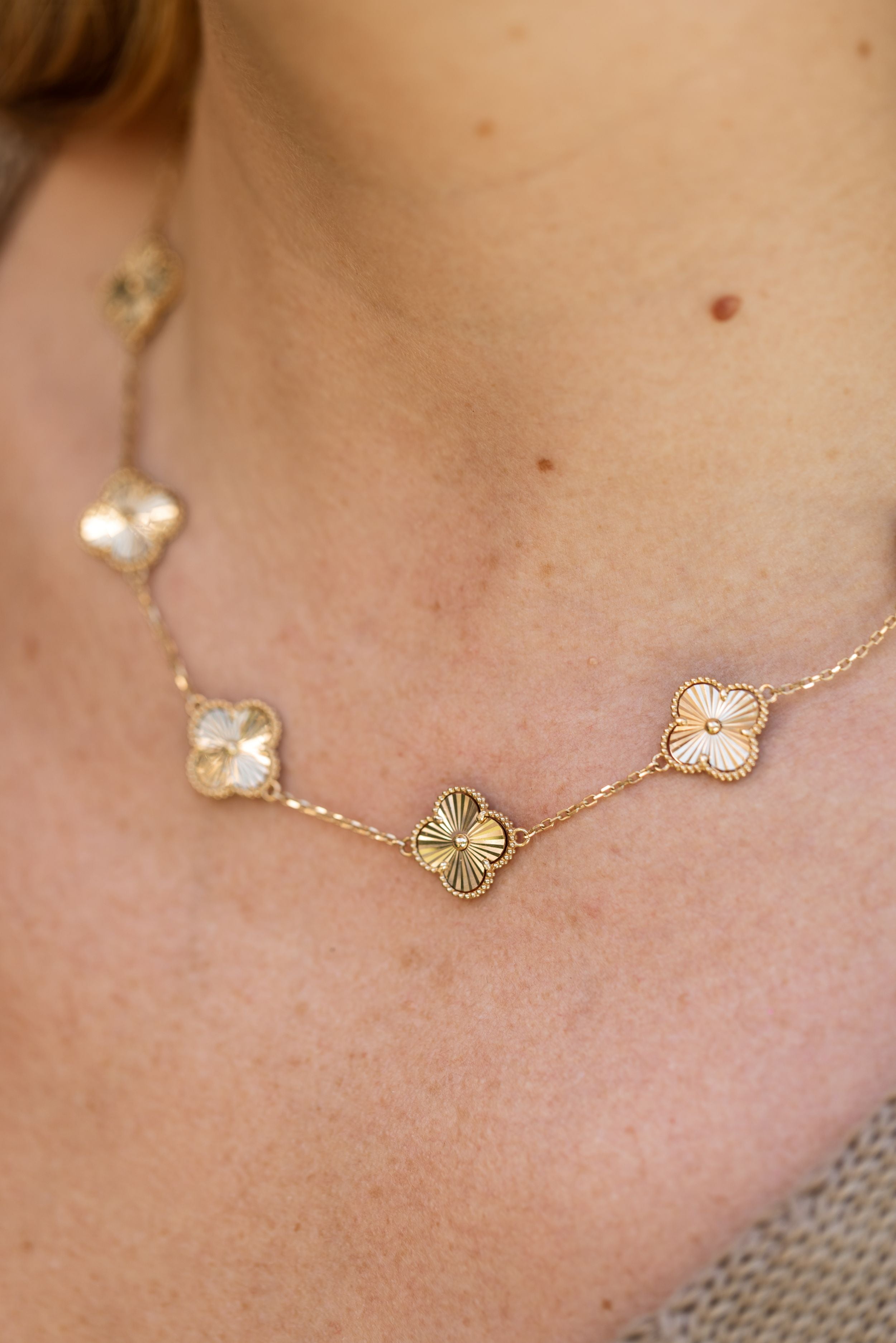 Clover Station Necklace - 14k Yellow Gold