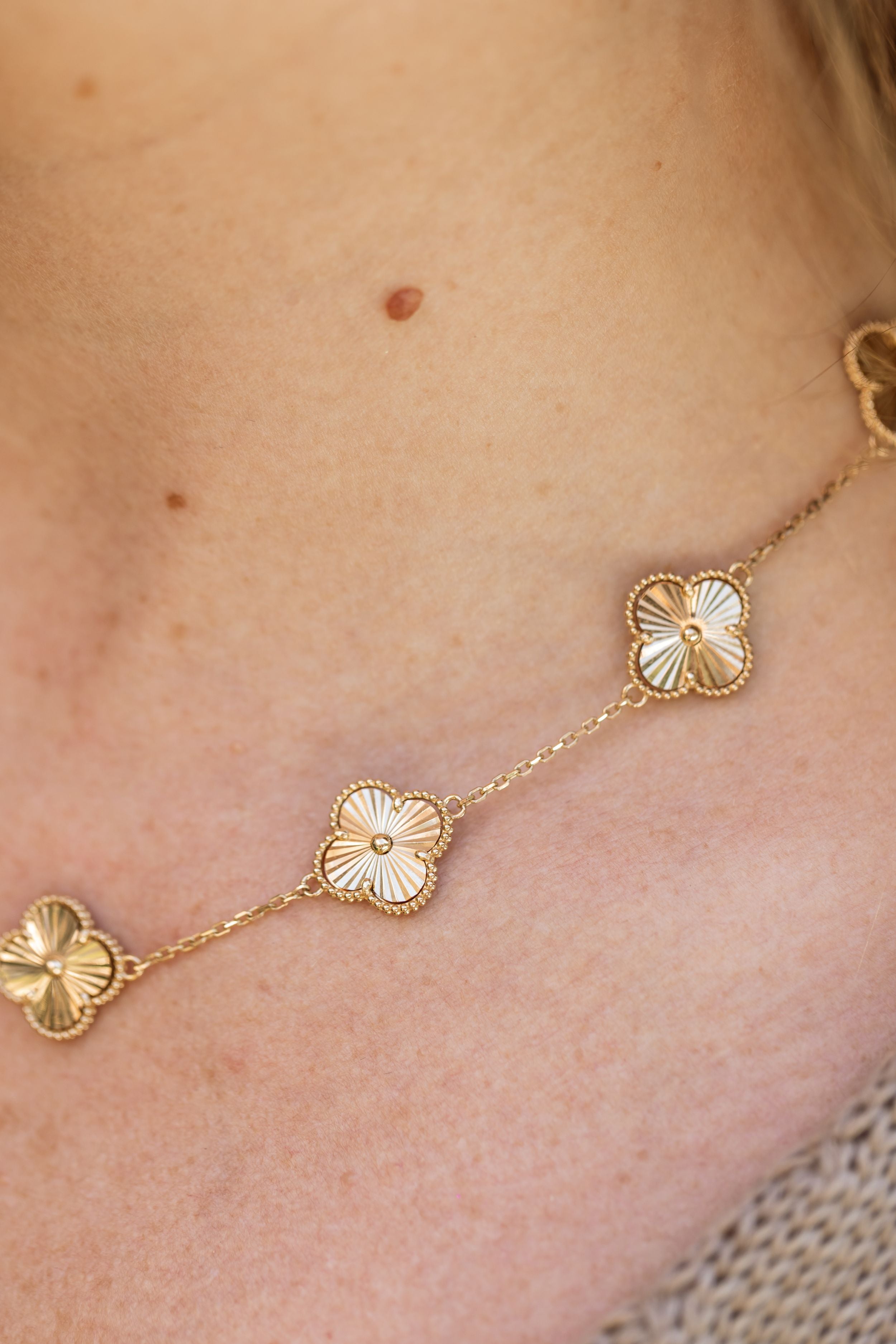 Clover Station Necklace - 14k Yellow Gold