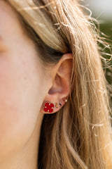 Carnelian Clover Stud Earrings - 14k Yellow Gold