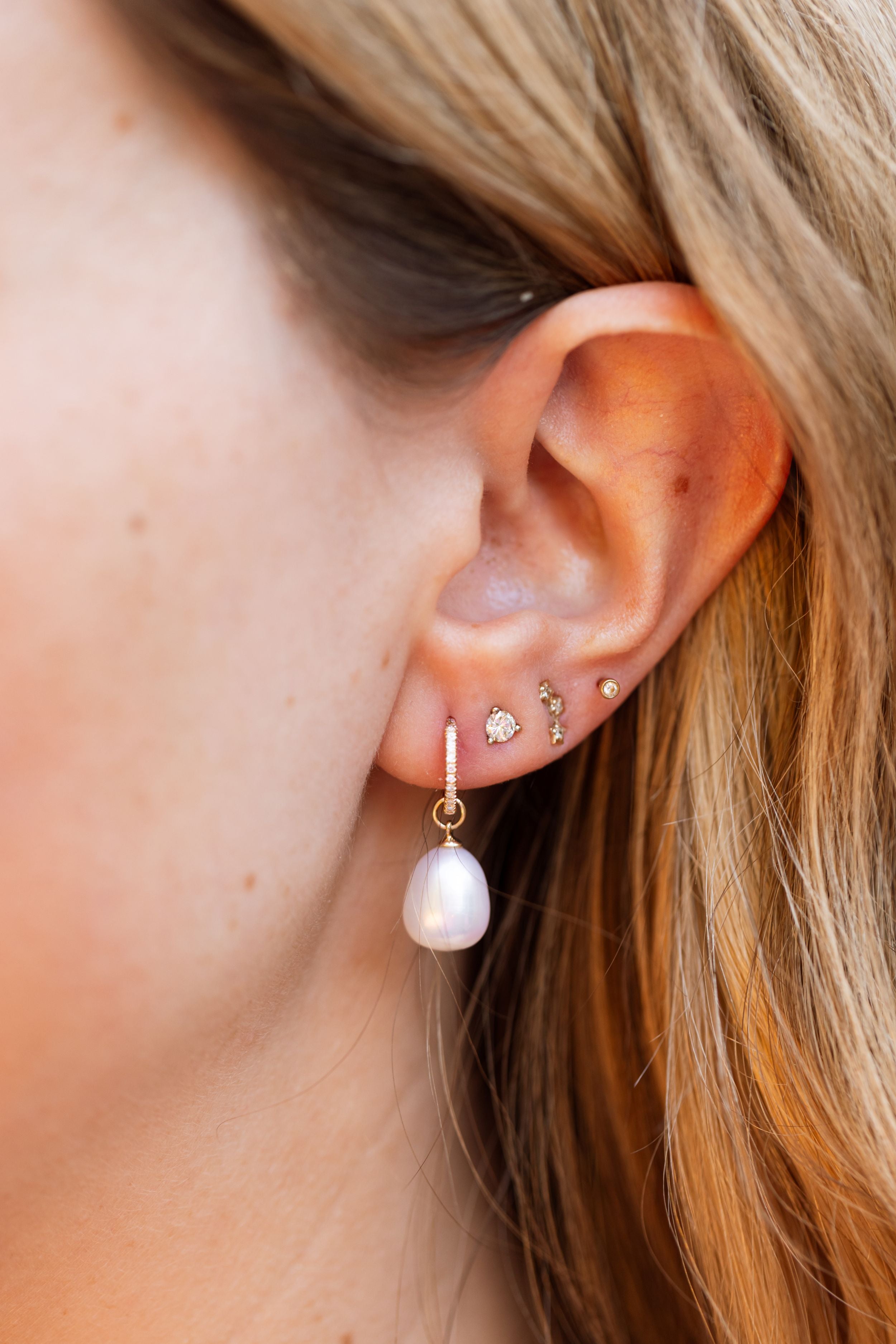 Pearl and Diamond Drop Earrings - 14k Yellow Gold - 0.06ctw